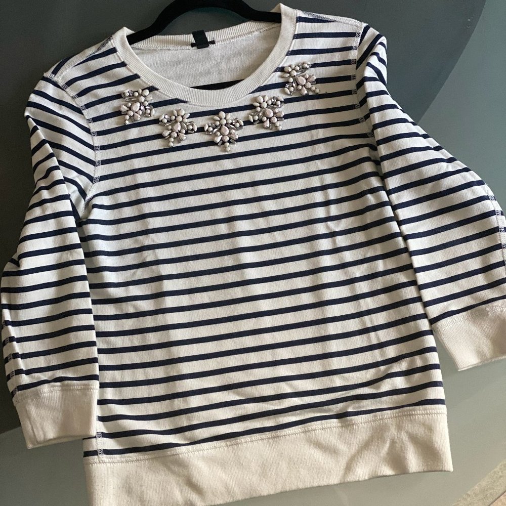 JCREW Navy and Cream Stripe Sweater